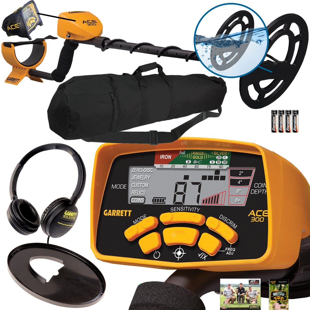 Garrett ACE 300 Metal Detector with Travel Bag, Headphones, Cover, Accessories+