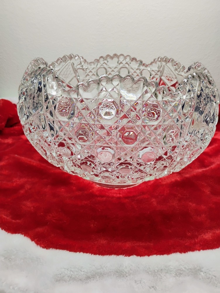 Vintage Mid-Century L.E. Smith Clear Glass Daisy Button Punch Bowl