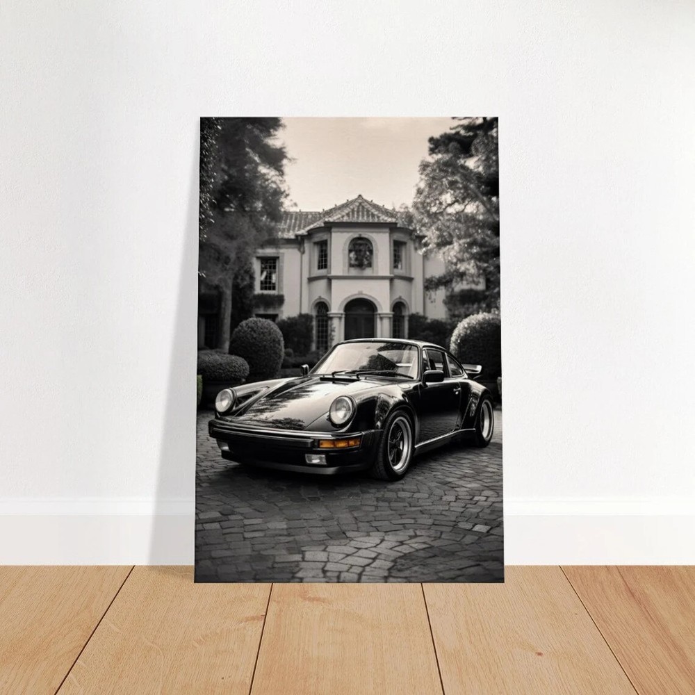Beautiful Black Classic Car Parked on Street Wall Art Canvas Unframed Print Art