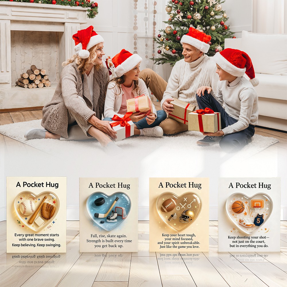 Pocket Hug Heart With Greeting Cards, Sport-Themed Set Little Heart Pocket Hug