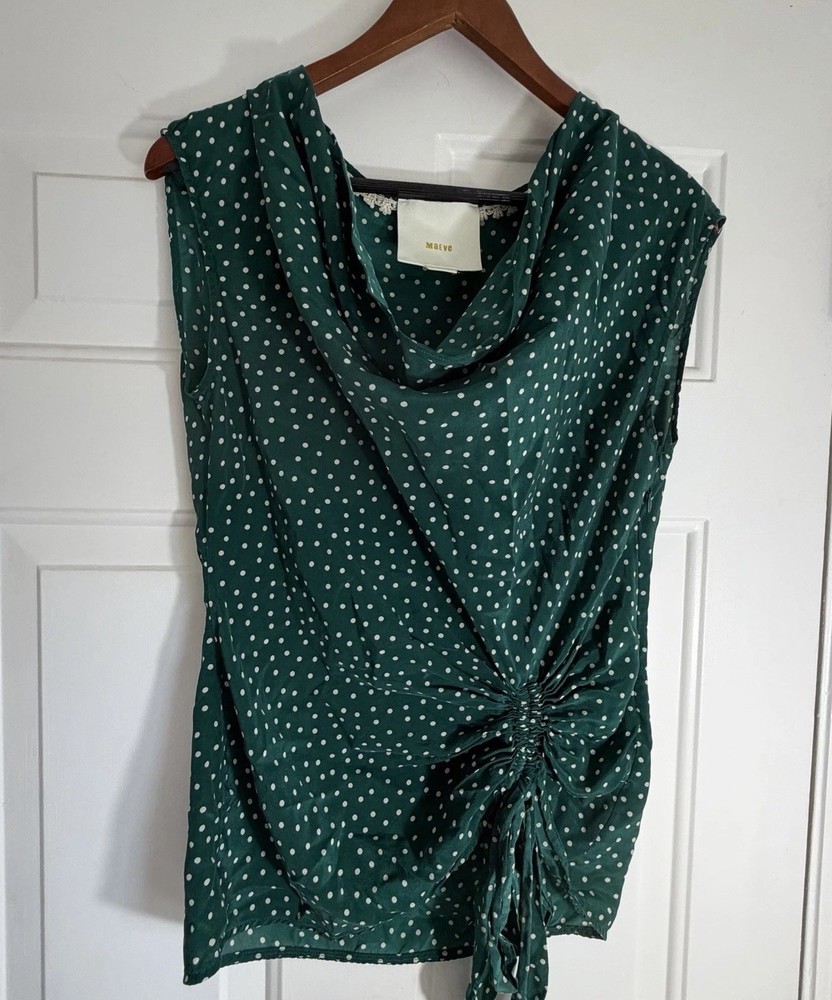 Maeve Women’s 100% Silk Blouse Size 6 Shirt  Green Polka Dot (Anthropologie)