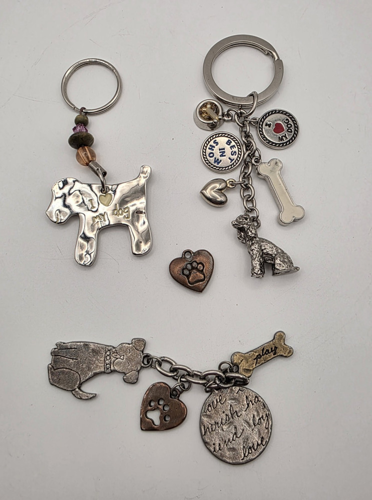 Lot of 3 Dog Theme Metal Keychains Charms I Love My Dog, Best In Show, Bone, Paw