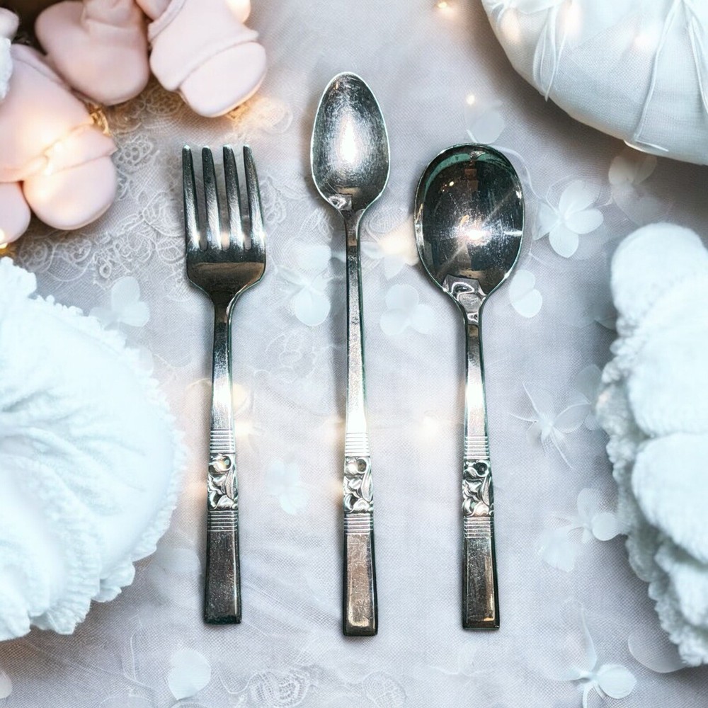 MORNING STAR Oneida Community Silverplate Baby 1-Fork & 2-Spoons 1948 Set of 3