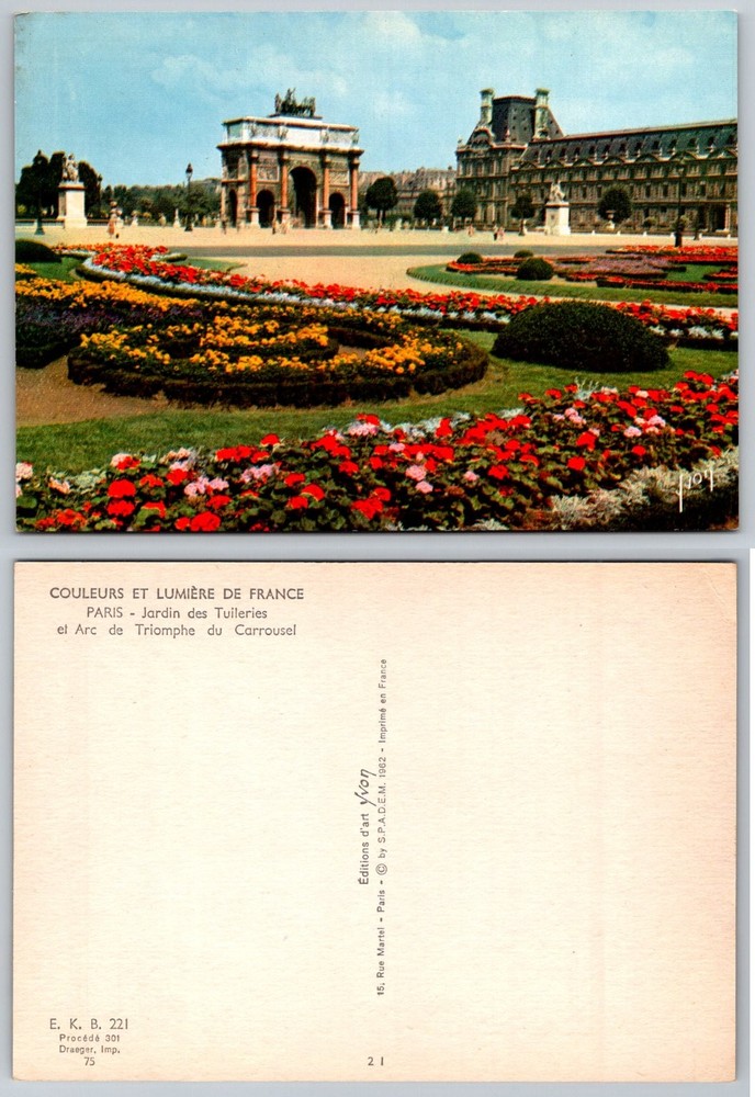 Vintage Paris Postcard Arc de Triomphe du Carrousel Tuileries Garden 1962 Yvon