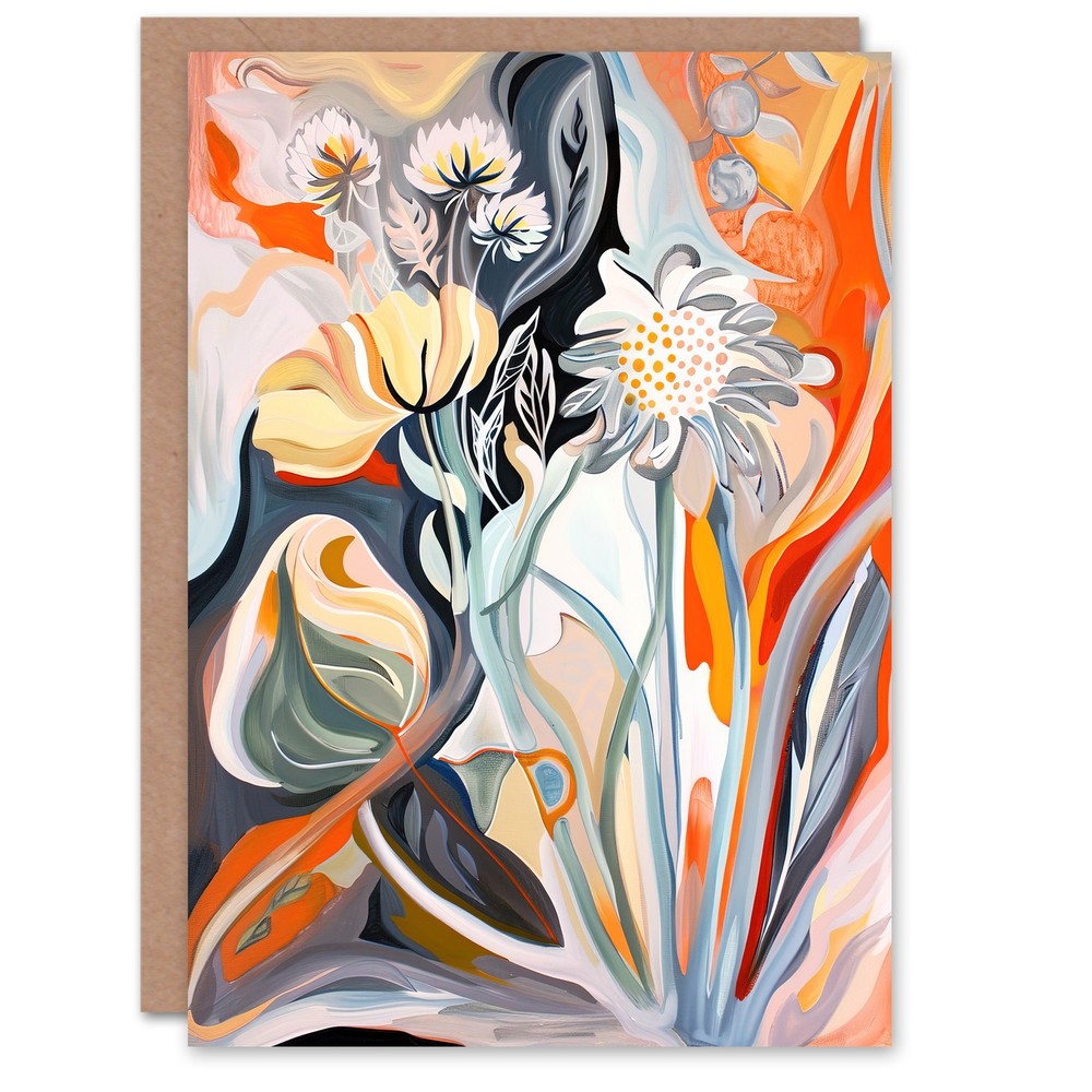 Greeting Card Abstract Wildflowers Bright Floral Folk Art Blank Birthday