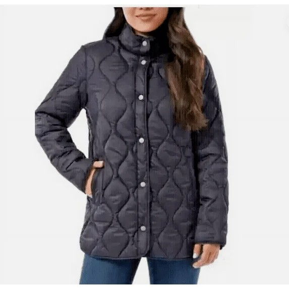32 Degrees Womens Quilted Mockneck Snap Jacket Navy Small New