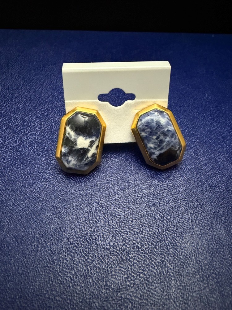 Vintage MMA Metropolitan Museum of Art Sodalite Gold Tone Earrings Jewelry