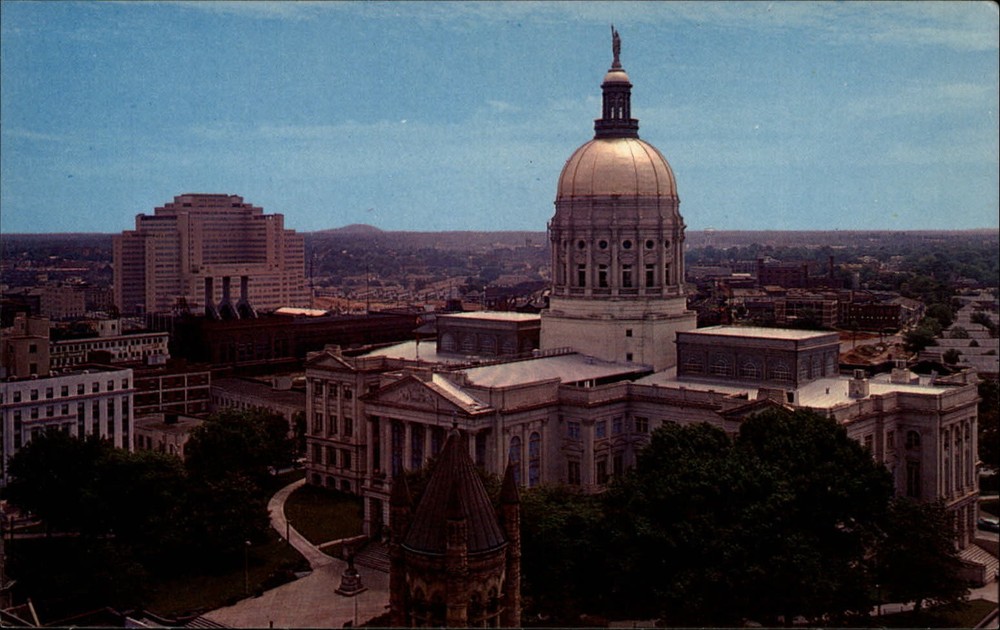 State Capitol dome Atlanta Georgia aerial view ~ 1970s vintage postcard