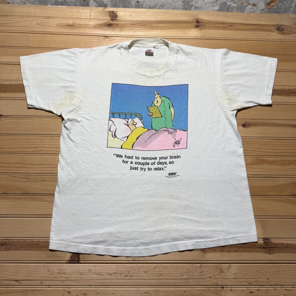 Vintage 1988 Remove Your Brain Funny Cartoon Comic Graphic T-Shirt USA Made XL