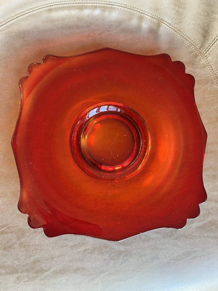 Vintage Square Ruby Red Amberina Platter Cake Plate Footed Imperial Glass Hazen