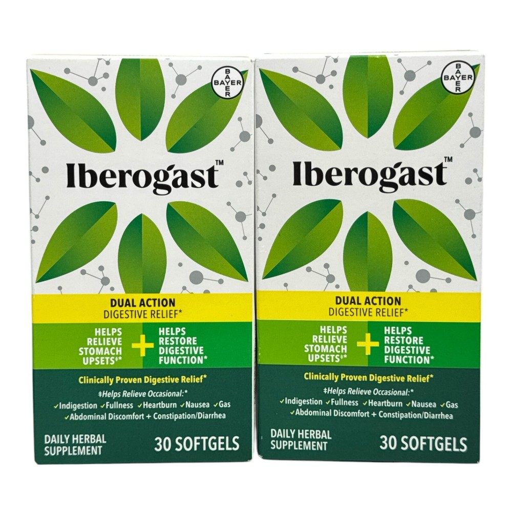 2x Iberogast Dual Action Digestive Relief Daily Herbal Supplement (30 Softgels)