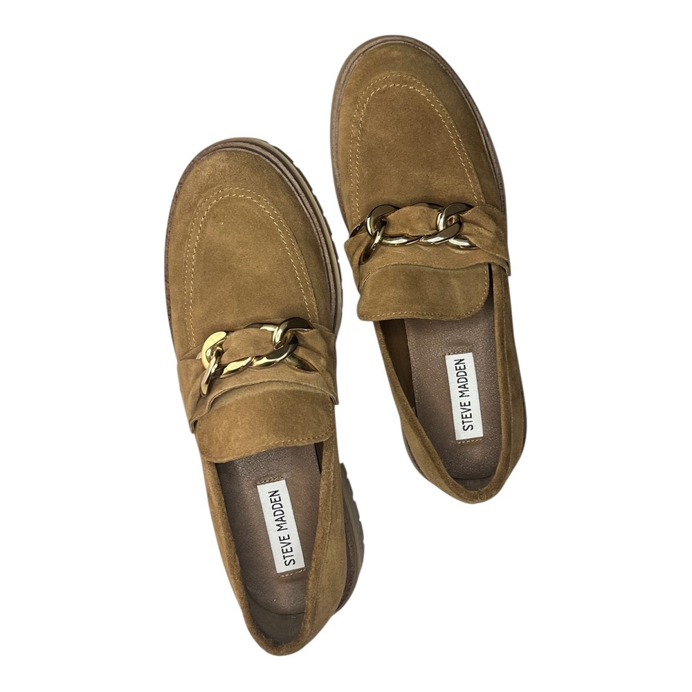 Steve Madden Regina Platform Leather Upper Tan/Brown Loafers Chunky Sole Sz 8.5M