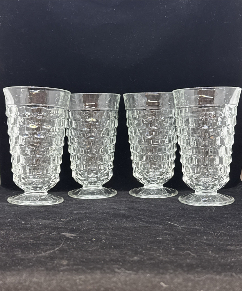 Vintage Indiana Colony Clear Glass Whitehall Cubist Tumblers Set of 4