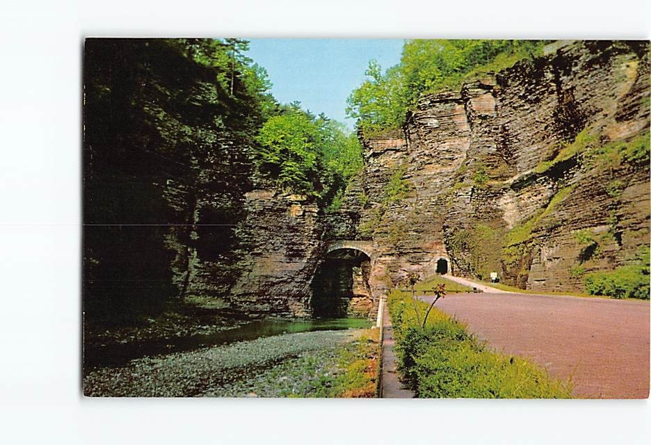 Postcard Sentry Bridge Entrance Tunnel & Watkins Glen New York USA