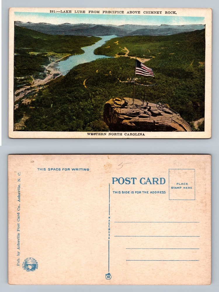 Lake Lure, NC-North Carolina, Chimney Rock Precipice Flag Vintage Postcard