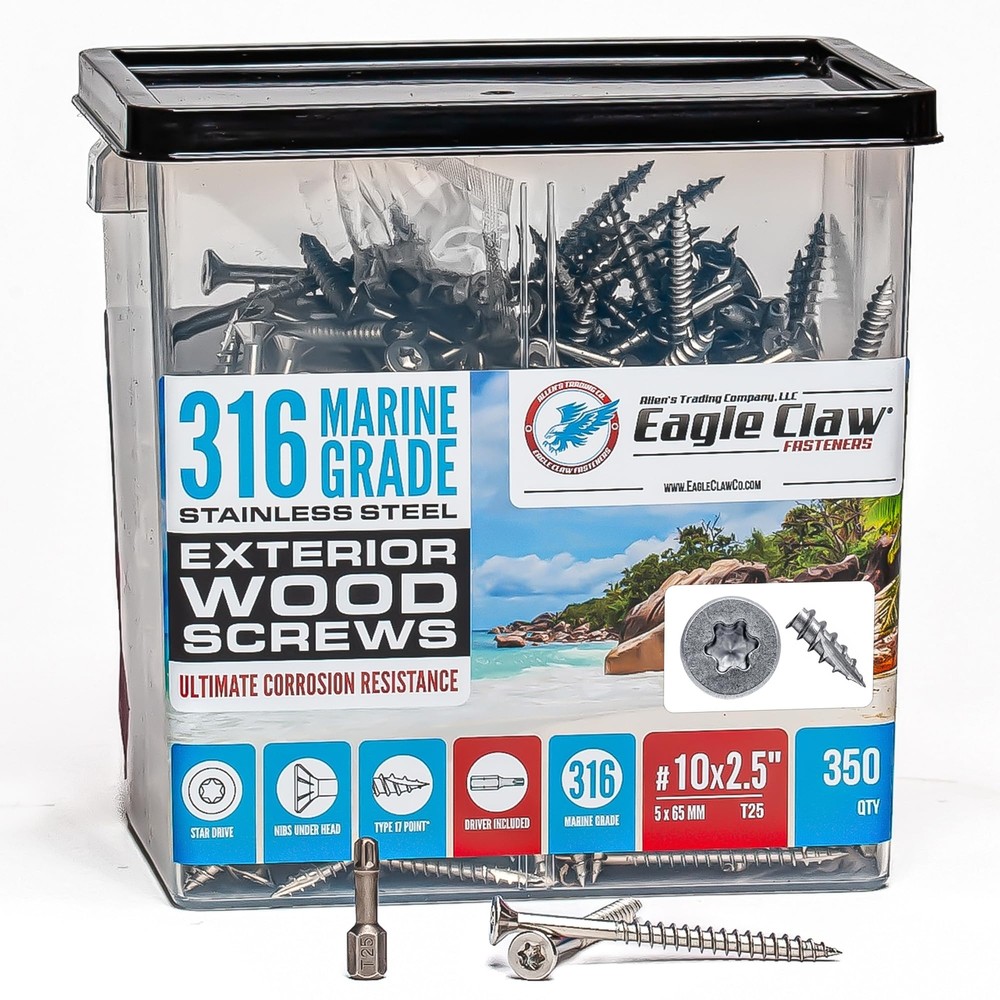 316 Stainless Steel T25 Drive Wood Screws 10x2.5 Inch 350-Pack