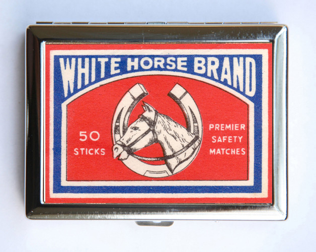 Cigarette Case White Horse Safety Match Label Wallet Business Card Holder