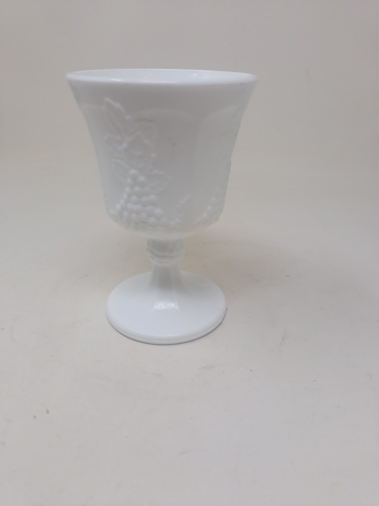 Vtg Indiana White Milk Glass Footed Goblet Sherbet Cup Colonial Harvest Grape