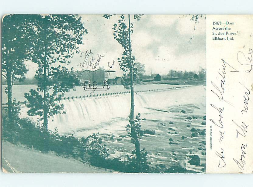 Pre-1907 DAM ACROSS SAINT JOE RIVER Elkhart Indiana IN m/09 A1387