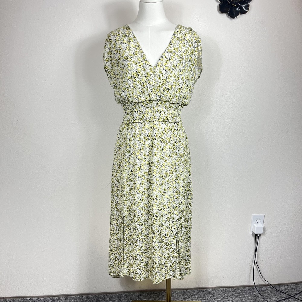 Wayf Dress Womens 8 Yellow Floral Midi Fit Flare Boho Spring Wedding Guest Party