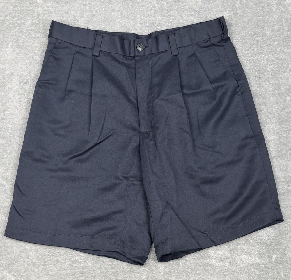 Roundtree & Yorke Shorts Mens 34 Navy Blue Pleated Chino 9