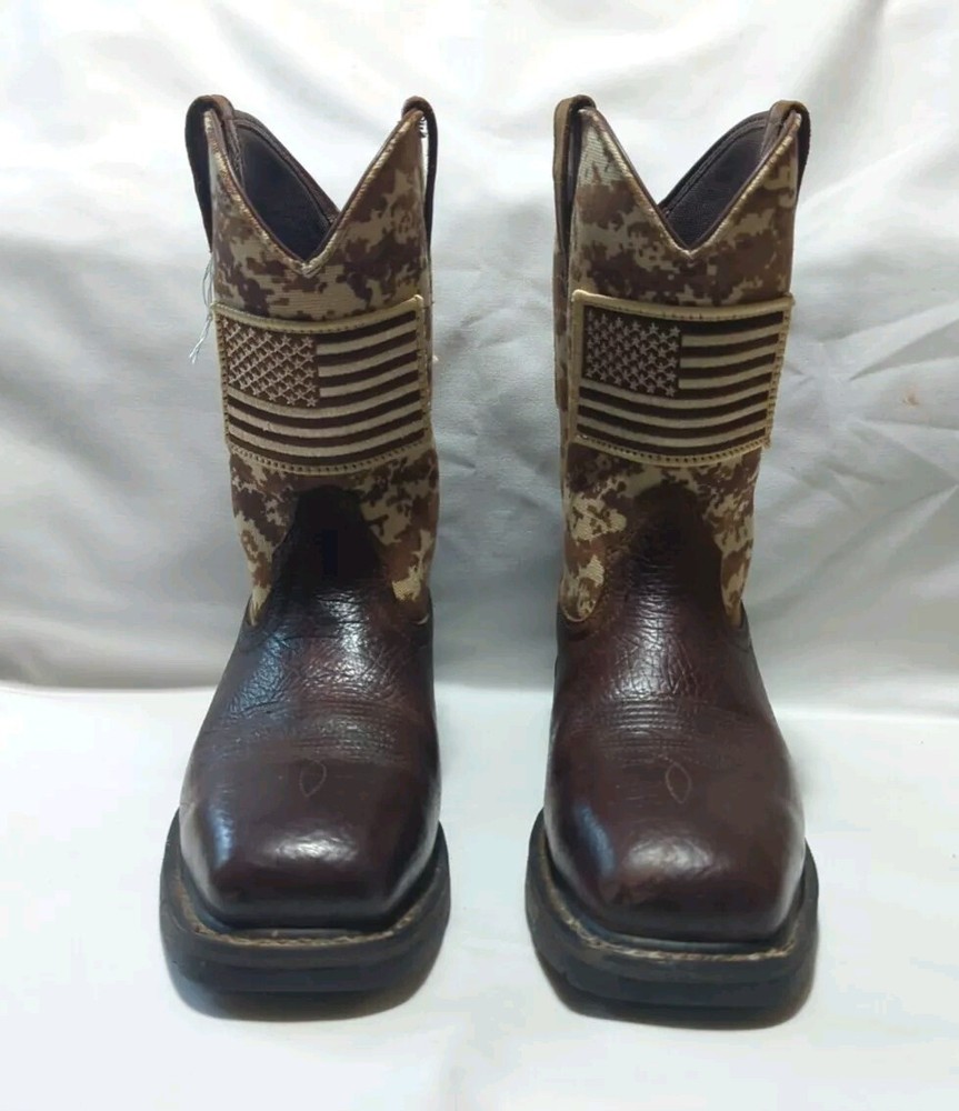 Ariat Men's Workhog Patriot Steel Toe Work Boots Brown Size 11D Camo USA Flag
