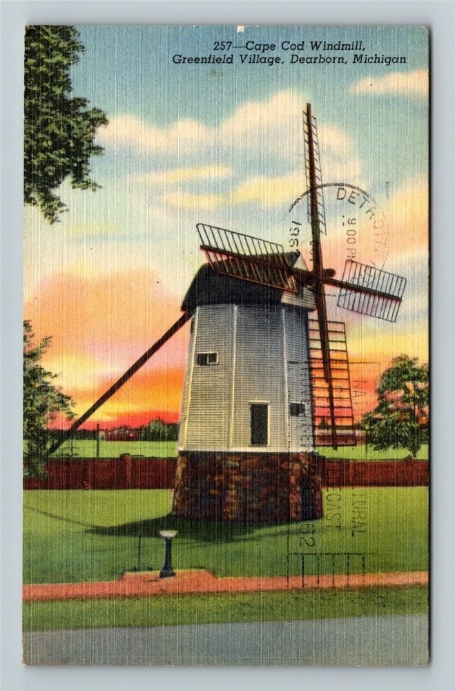 Dearborn MI-Michigan, Greenfield Village, Cape Cod Windmill, Vintage Postcard