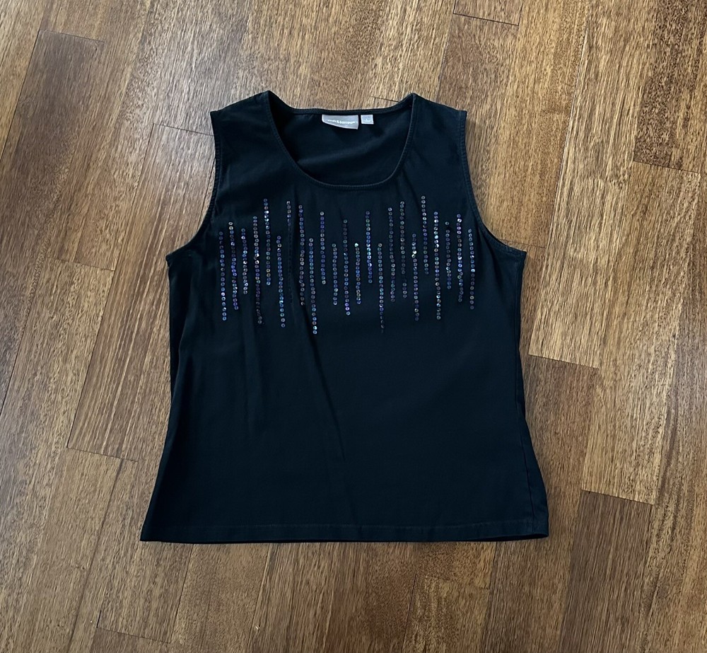 Women's Black Croft & Barrow sleeveless tank top sequins Large L