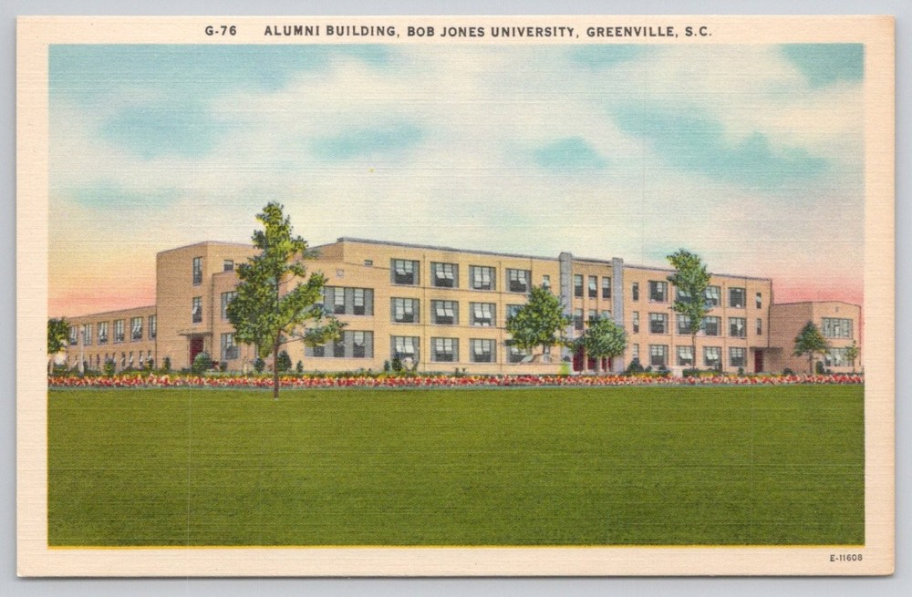 Bob Jones University Alumni Building Greenville SC Linen Postcard c1940s