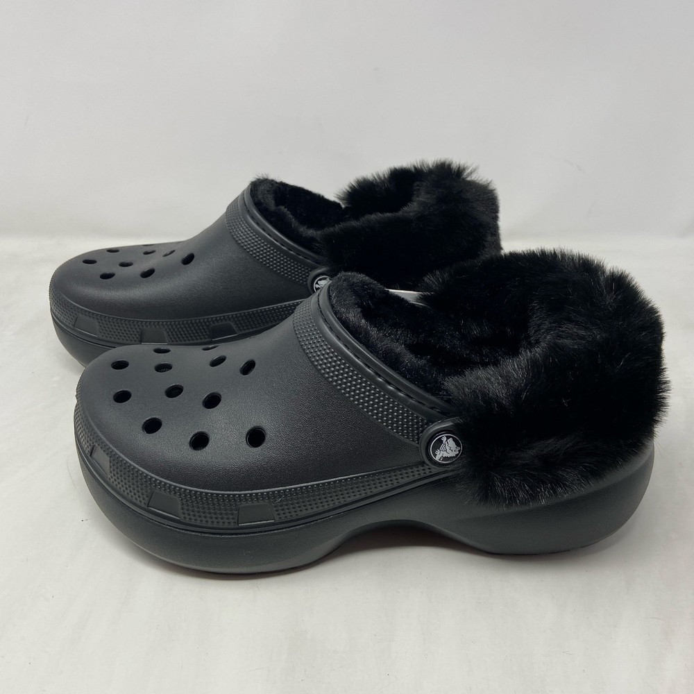 Crocs Classic Platform Fuzz Lined Clog Black Women’s 10 (W10)