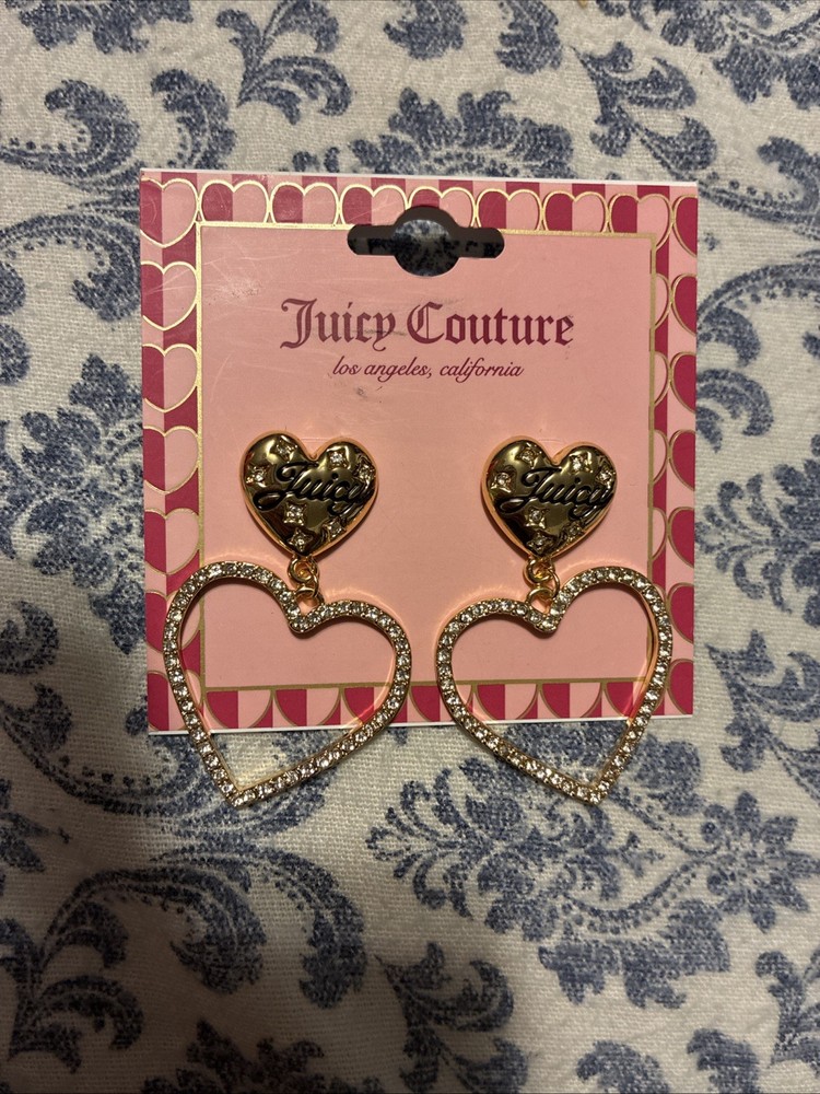 Juicy Couture Gold Tone Heart Earrings with Rhinestone Accents
