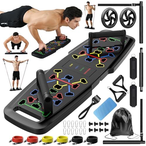 Push Up Board,Home Gym,Portable Exercise Equipment,Pilates Bar & 20 Black