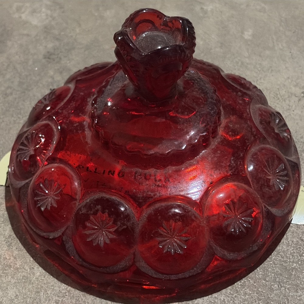 LE Smith Moon And Stars Red Glass Canister LID Round, 5 1/2” Diameter No Damage