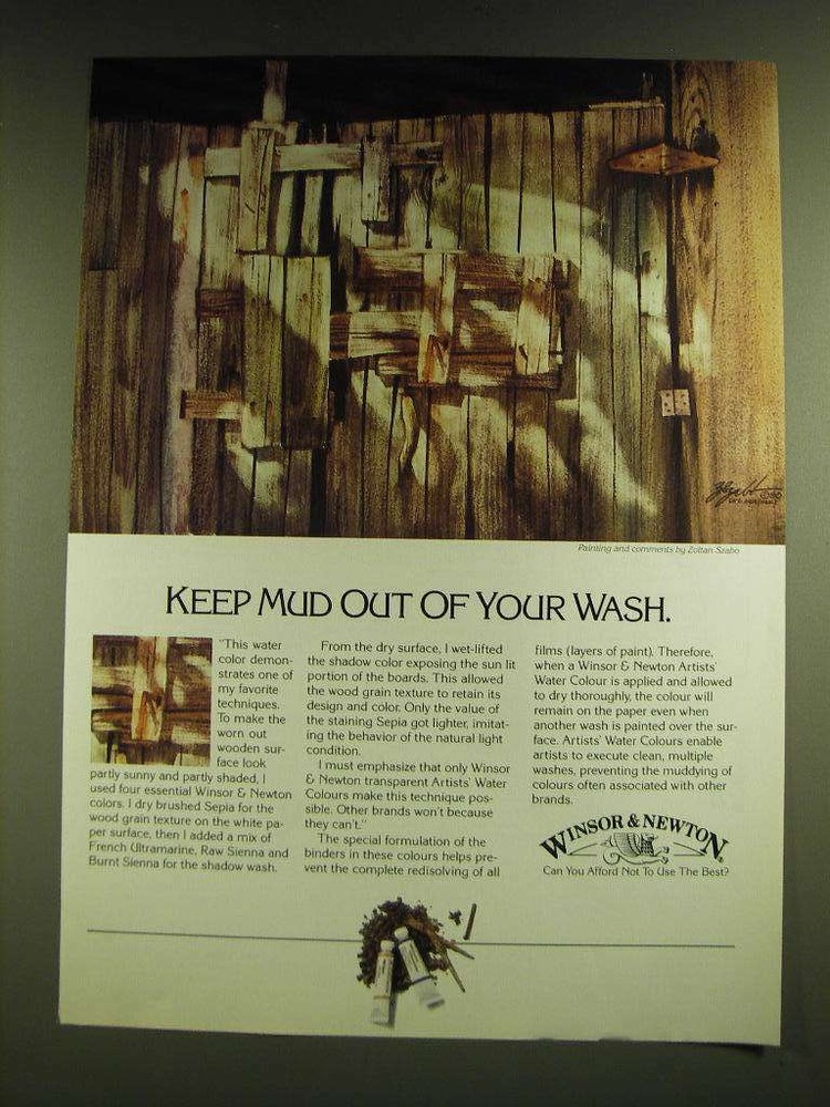 1990 Winsor & Newton Artists' Water Colours Ad - painting by Zoltan Szabo