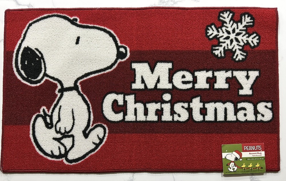 Peanuts Snoopy Christmas Accent Rug Door Mat New 20” X 33”-image