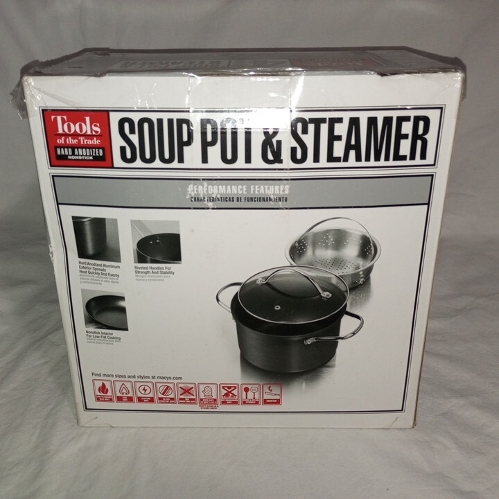 Tools Of The Trade Hard Anodized Nonstick 4 Qt Soup Pot Steamer Insert NIB