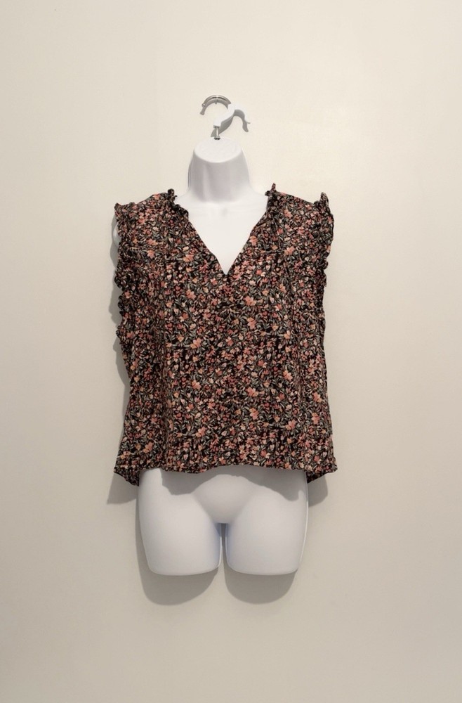 Womens Steve Madden BB Dakota Ditsy Blouse Floral Print, Flutter Sleeve Size L