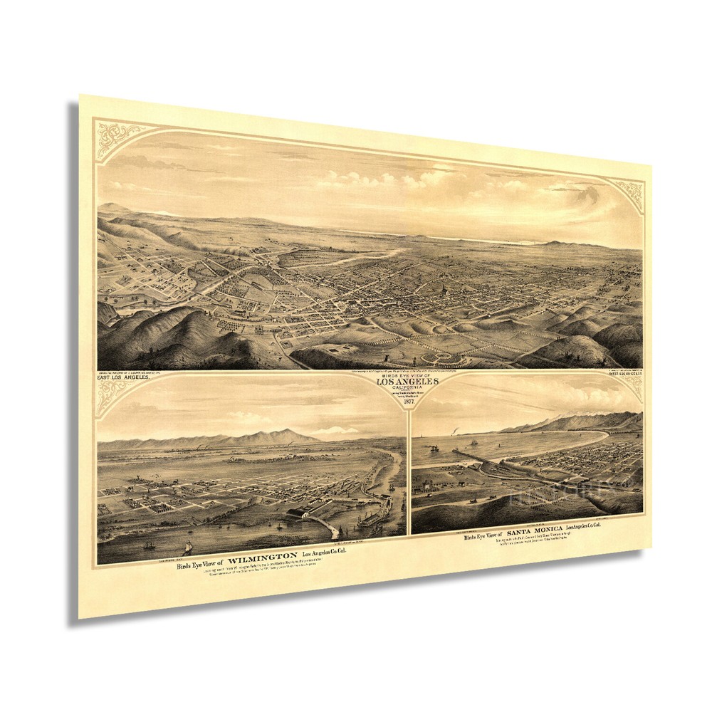 1877 Map of Los Angeles California - Vintage Los Angeles CA Wall Art Poster