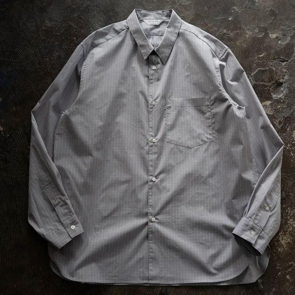 STILL BY HAND Gray Check Regular Collar Shirt Size 46
