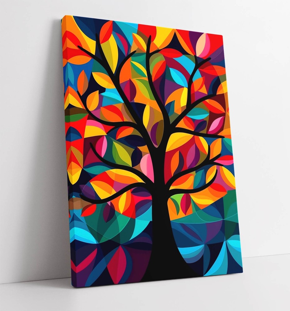 MULTI COLOUR GEOMETRIC ABSTRACT TREE FRAMED CANVAS WALL ART PICTURE PRINT