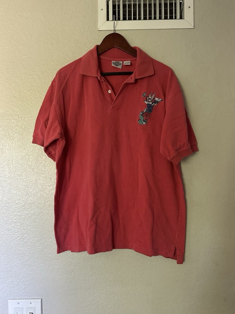 Acme Clothing Vintage Shirt Mens XL Pink Bugs Bunny Golf 90s Polo Short Sleeve