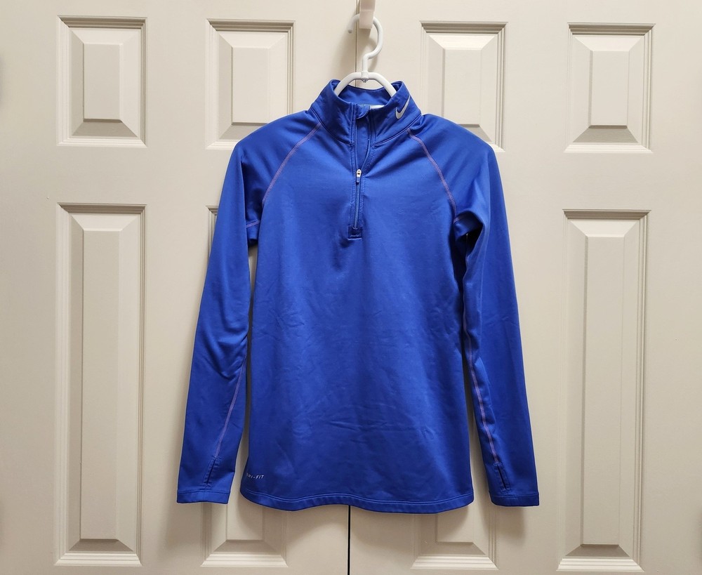 Women's Nike Pro Combat Dri-Fit 1/4 Zip Compression Long Sleeve Blue Shirt Sz S