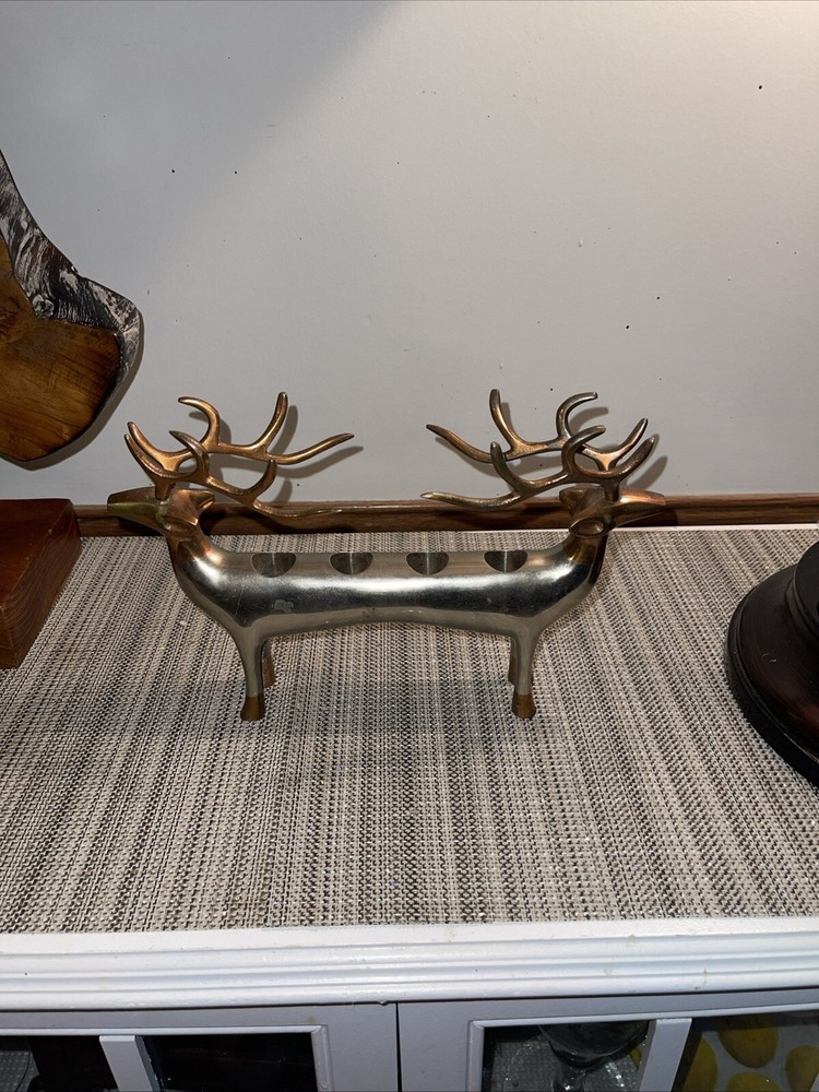 Double Ended Silver Tone Metal & Copper Elk  Centerpiece Holds 4
