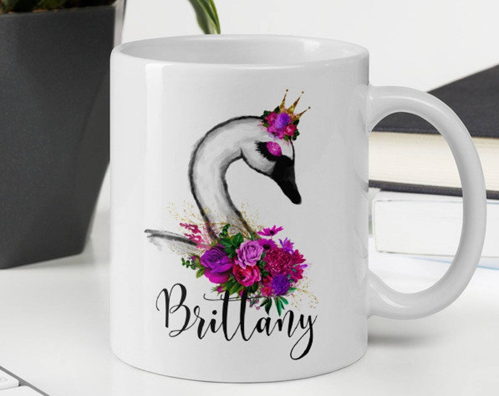 Swan Mug Personalized Mug Custom Name Mug Name Mug Floral Mug Swan Gift Animal