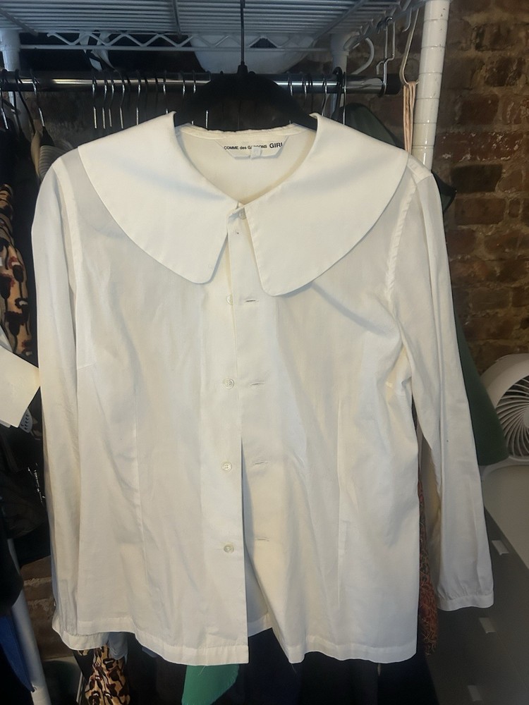 Comme des Garçons GIRL White Cotton Collared Long Sleeve Blouse Button-Up M