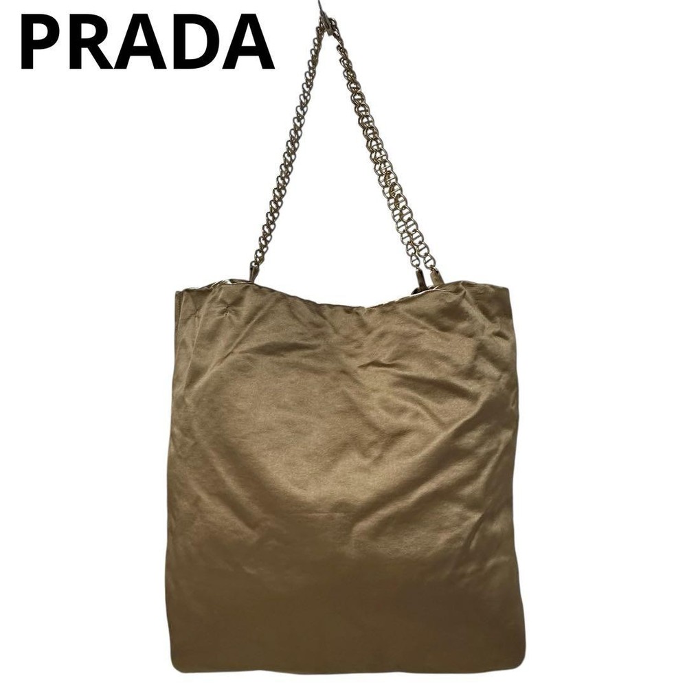 Prada Satin Chain Shoulder Tote Bag A4 Size Pre-Owned Luxury
