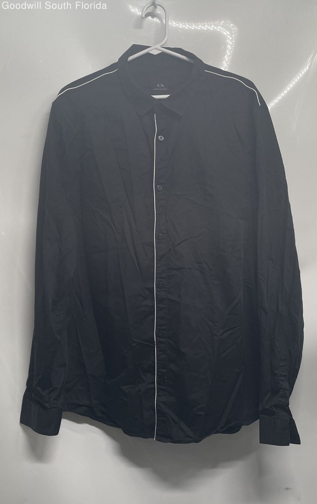 Armani Exchange Mens Black Cotton Long Sleeve Slim Fit Button-Up Shirt Size XXL