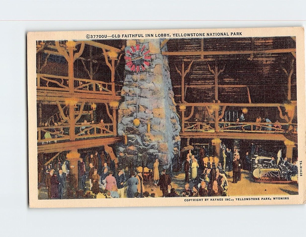Postcard Old Faithful Inn Lobby Yellowstone National Park Wyoming USA