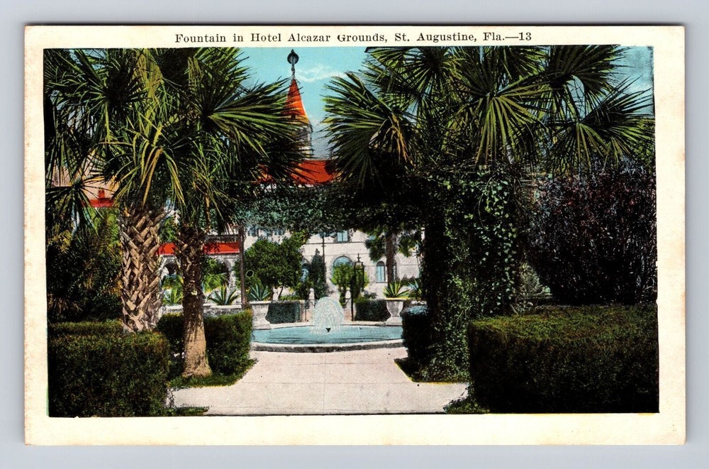 St Augustine FL-Florida, Fountain In Hotel Alcazar Grounds, Vintage Postcard