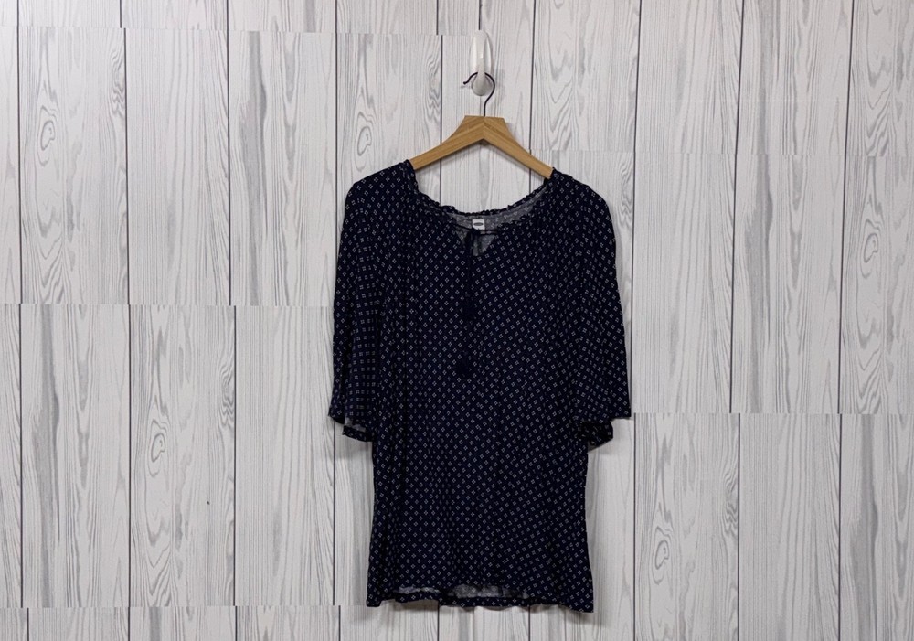 Old Navy top womens size extra large long sleeve blouse navy patterned pullover